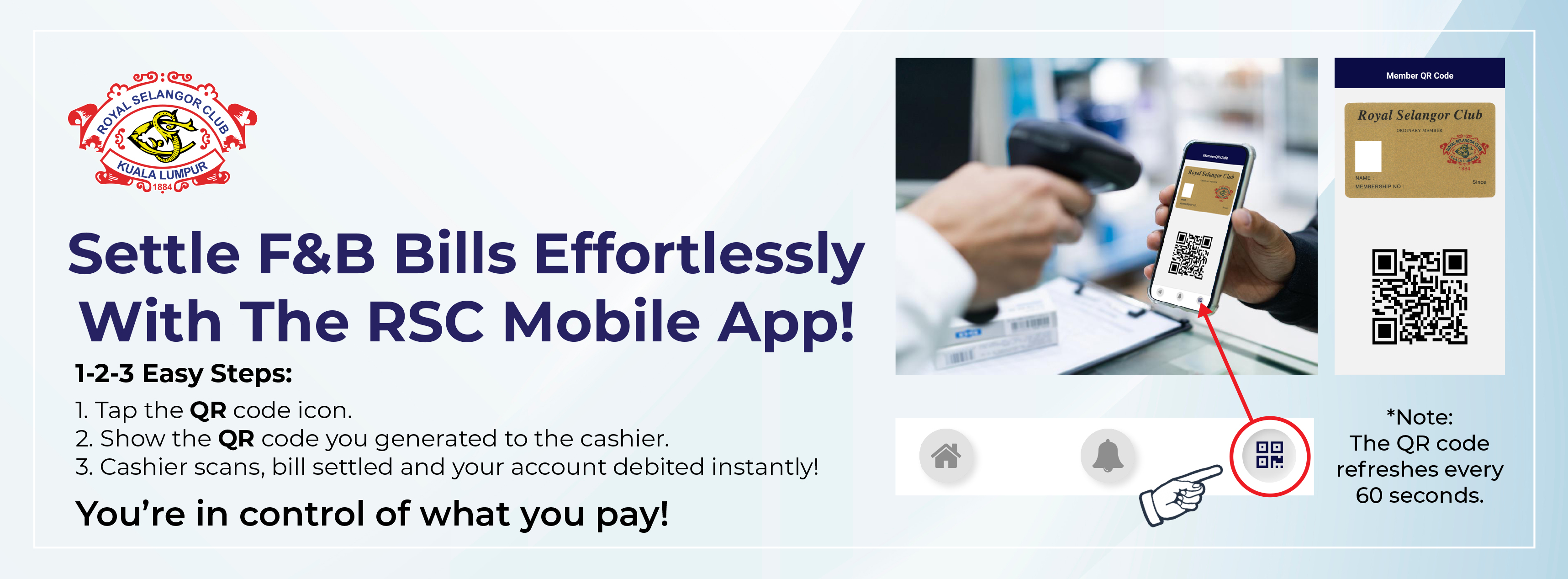 Settle F&B Bills effortlessly with the RSC Mobile 